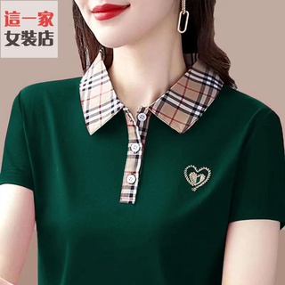 polo衫 翻領短袖 上衣 100%品質媽媽翻領短袖 短袖女士t恤女夏季 修身 好穿 polo中人運動繡花上衣熱賣款