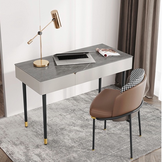 現代寫字檯 簡約北歐梳妝台 家用極簡臥室書桌 岩板輕奢電腦桌 筆記本書桌