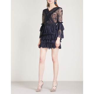 SELF-PORTRAIT修身蕾絲洋裝Trimmed Fine Lace mini dress US10/UK14