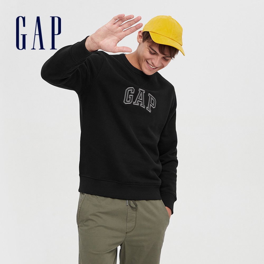 Gap 男女同款 Logo大學T 碳素軟磨系列-黑色(624869)
