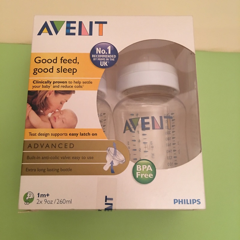 Avent pes 260ml防脹氣奶瓶（雙入）（全新）只有開封看過未使用過（內有附2個全新奶嘴）