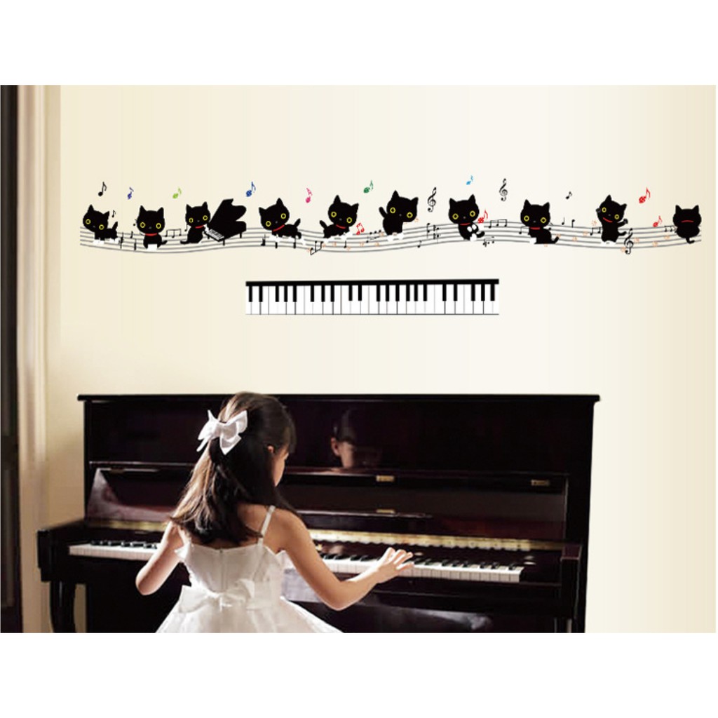 【好聲音樂器】附發票 壁貼 鋼琴牆貼 五線譜 櫥窗牆貼 玻璃貼 客聽 書房 琴房佈置 音樂生活 貓咪 牆壁 音樂教室