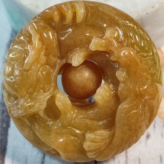 🐉龍鳳呈祥🐉天然緬甸玉 A貨 翡翠-黃翡 鐲心料 鏤空精雕 龍鳳圓牌 附證書 92jade 現貨特惠 翡翠龍鳳 玉龍鳳