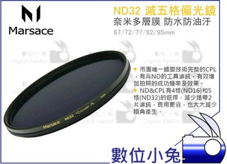 數位小兔【Marsace 瑪瑟士 ND32 CPL 77mm 減五格奈米多層膜環型偏光鏡】多層膜 濾鏡