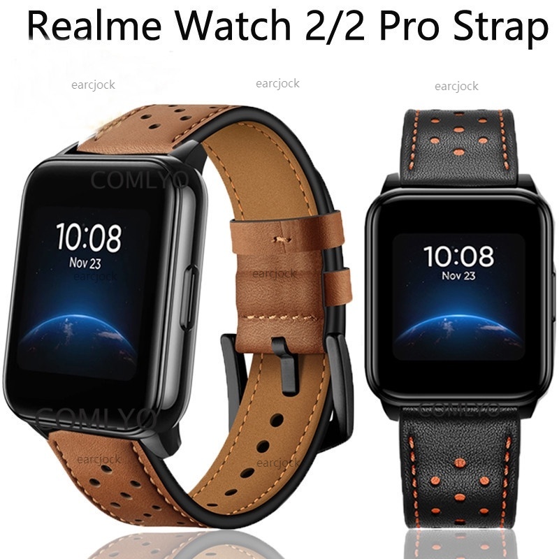真皮洞洞款錶帶 Realme Watch 2/2Pro/S/SPro  真我智能手錶 22mm通用錶帶 替換腕帶