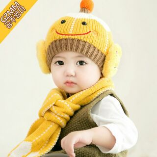 (現貨)清倉價168元 ...2016冬季新款嬰兒童帽笑臉寶寶毛線帽子圍巾兩件套装