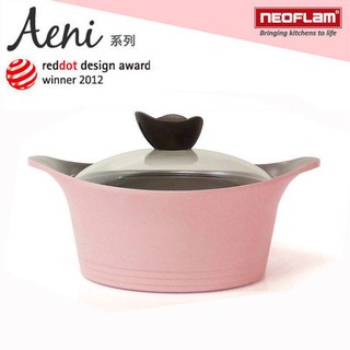 韓國 NEOFLAM Aeni系列 20cm / 24cm陶瓷不沾湯鍋+玻璃鍋蓋 EK-AG-C20 / C24 粉紅色