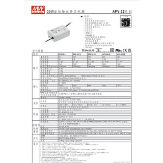 【CP】明緯電源供應器 APV-35-5 APV-35-12 APV-35-15 APV-35-24 APV-35-36