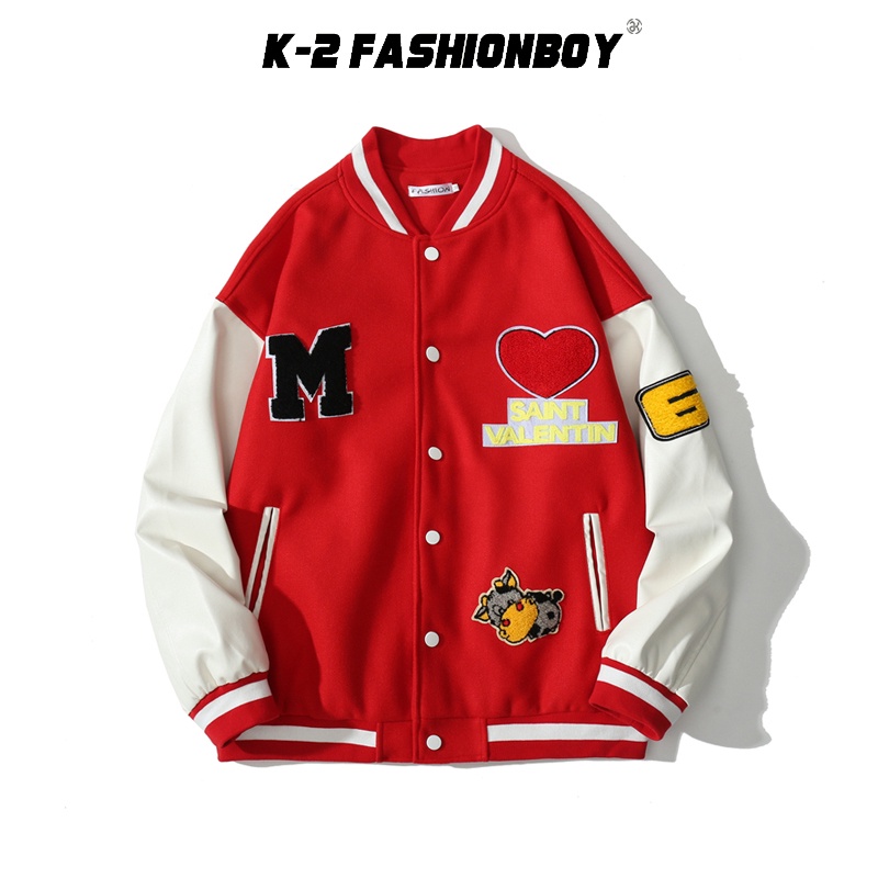 【K-2】SAINT VALENTIN M 棒球外套 刺繡 貼布 6 飛牛 外套 情侶 復古 撞色外套