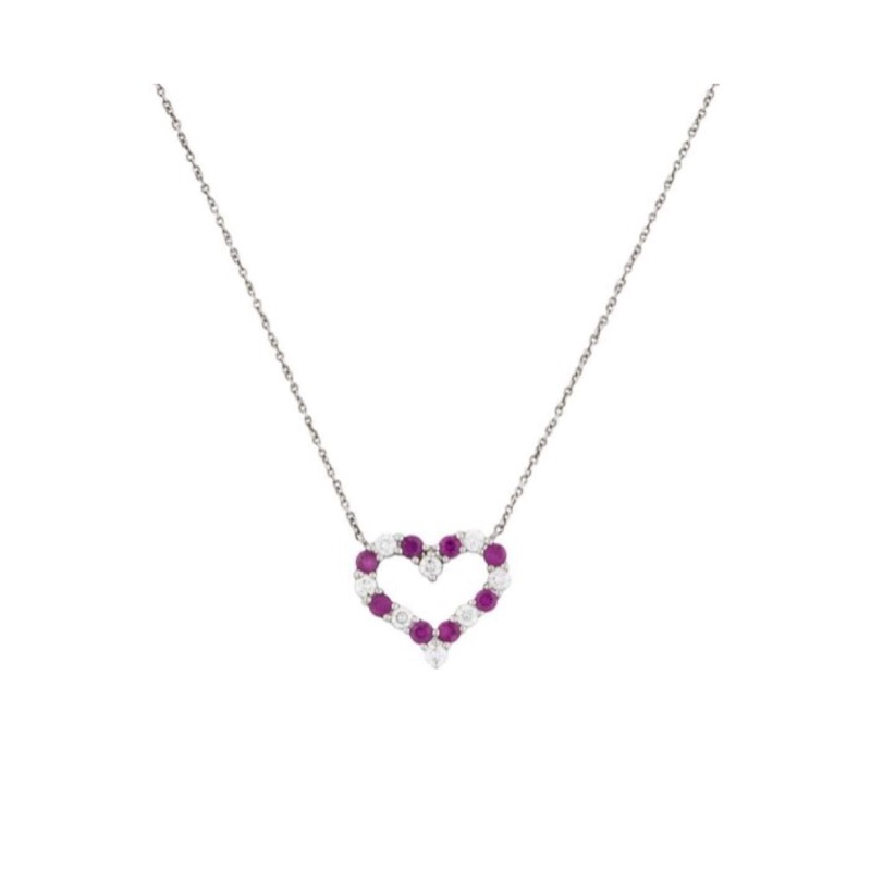 已售[超優惠 高階現貨] Tiffany Heart Pendant 心形 中型款 鑽石搭寶石鍊墜 PT950