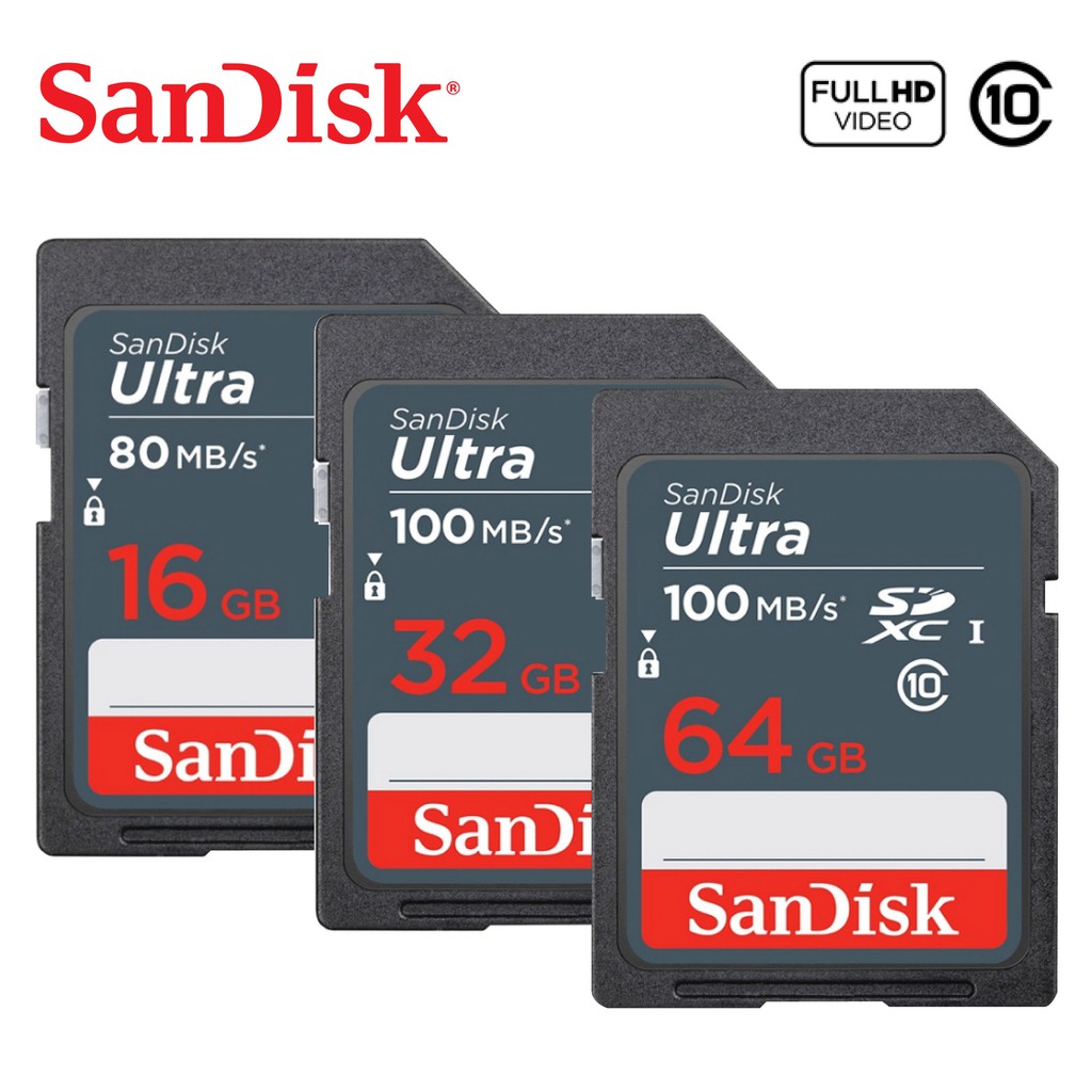 【公司貨】SanDisk 16G 32G 64G SD SDHC SDXC C10 100MB 相機/車用/音響 記憶卡