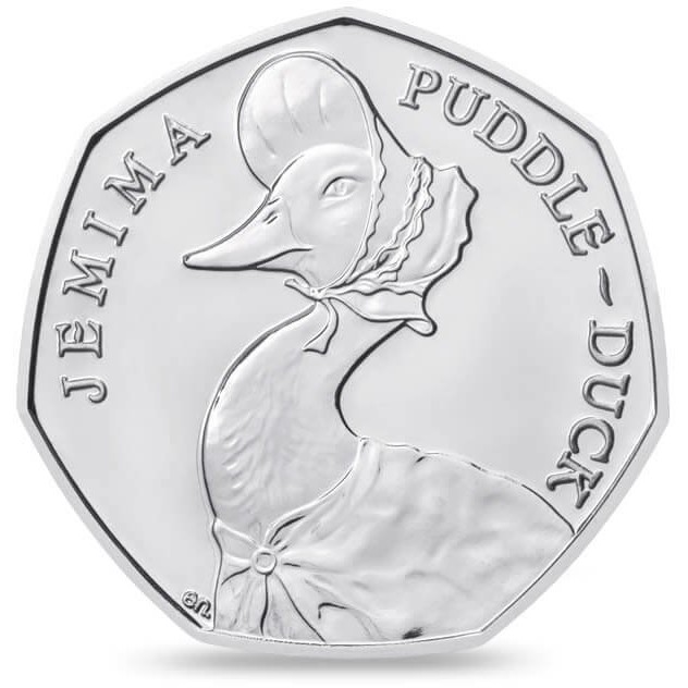 2016 英國 彼得兔 水鴨傑米瑪 50便士 50P 流通紀念幣 官方卡裝版