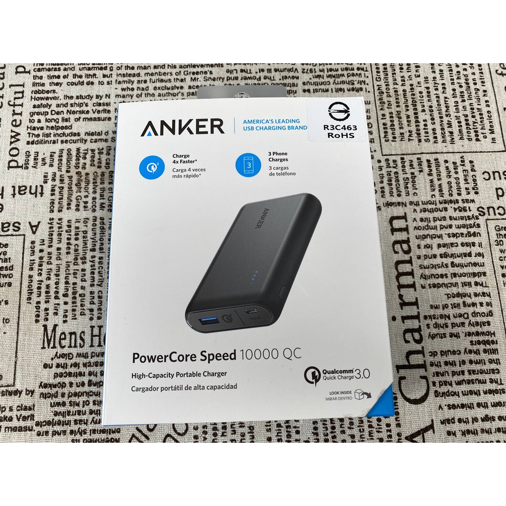 (二手)ANKER QC3.0 10000mAh行動電源 PowerCore Speed A1266H11(黑)