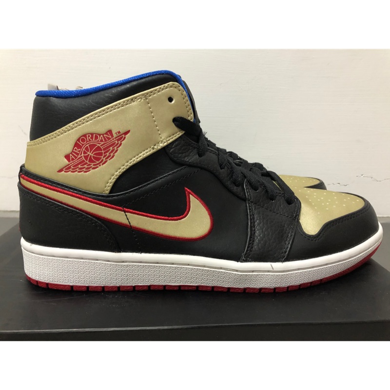 Air Jordan 1 Mid Black Gold Red 黑金 554724-013 非banned