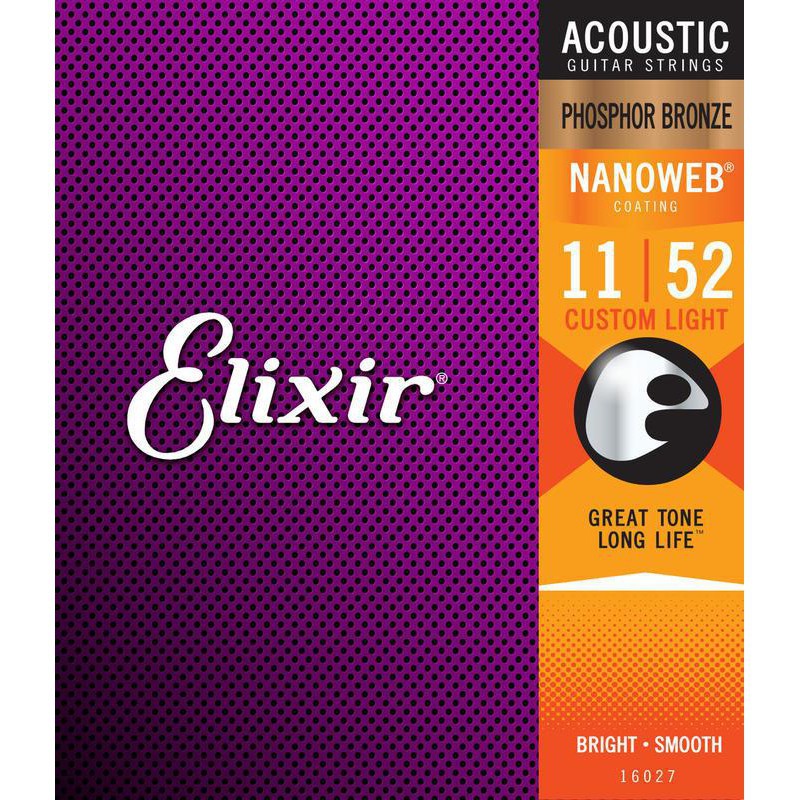 Elixir NANOWEB 16027 (11-52) 薄膜 防鏽 磷青銅 木吉他弦 民謠吉他弦 [唐尼樂器]