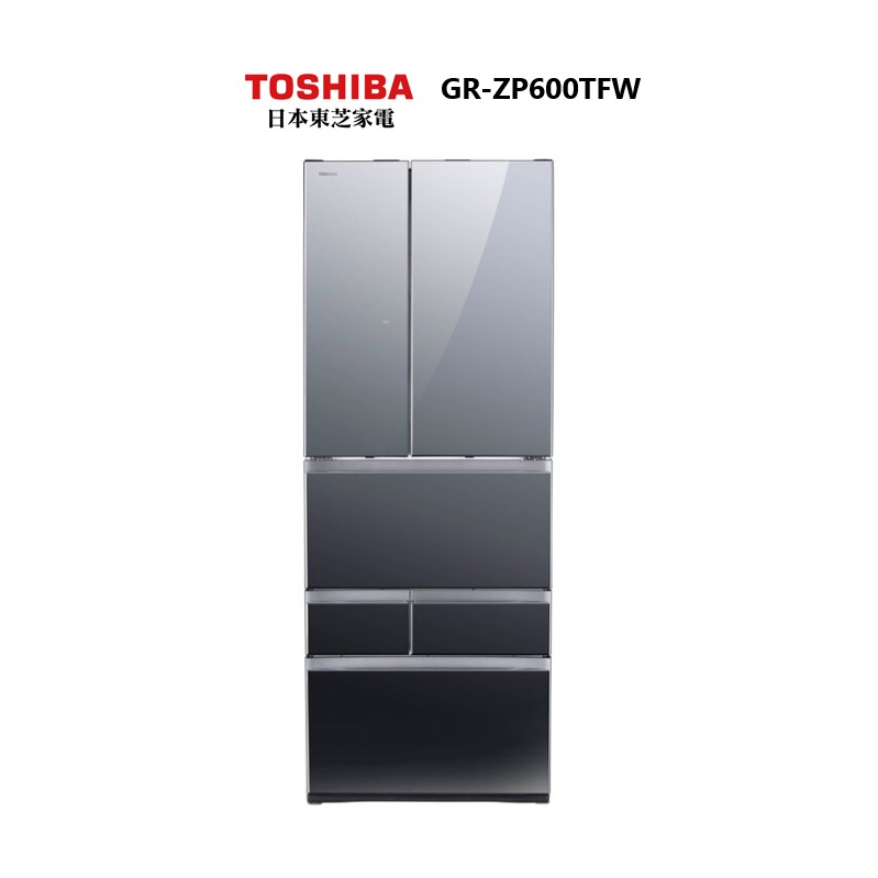 TOSHIBA 東芝 601公升 六門 無邊框玻璃變頻冰箱 GR-ZP600TFW 一級能效【雅光電器商城】