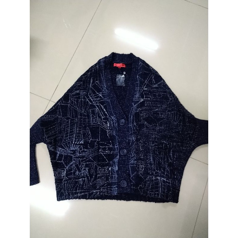 全新專賣 專櫃設計師miyama含見草山藍色蝙蝠袖毛衣外套