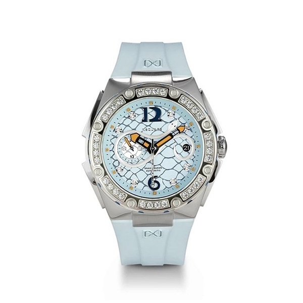 【NSQUARE】施華晶鑽時尚機械橡膠腕錶-粉藍系/L0472-N48.4/台灣總代理公司貨享兩年保固