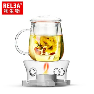 【RELEA 物生物】500ml 蘑菇杯 - 大蘑菇耐熱玻璃泡茶杯+茶爐 臺灣總代理