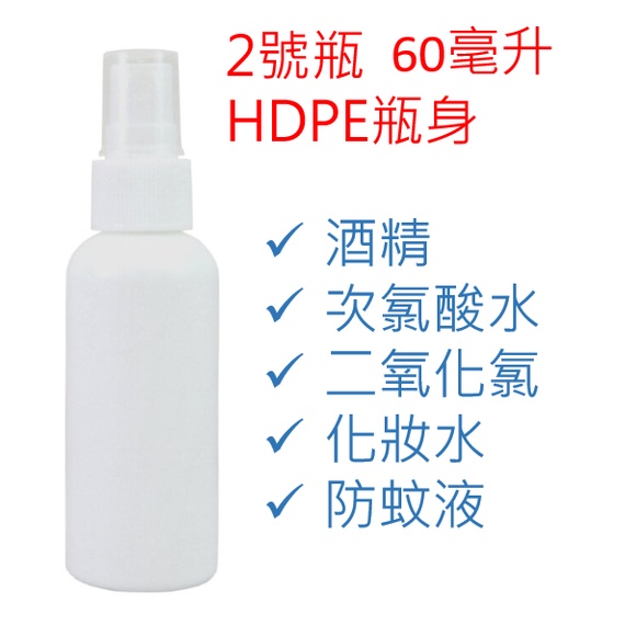 【現貨】2號HDPE噴霧瓶 酒精噴瓶 次氯酸水 不透光(60 ml)