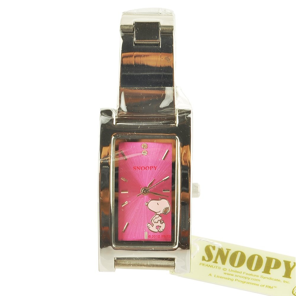 《可愛通販》Peanuts Snoopy 史努比 不鏽鋼時尚 手錶 腕錶 女錶 長型錶面《金屬粉》