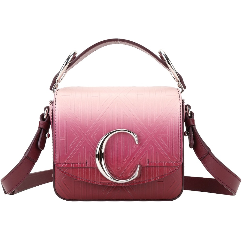 全新轉售小Z美國代購 蔻依 Chloé Chloe C bag Mini 莓果漸層浮雕Logo圖騰真皮兩用包手提包斜背包