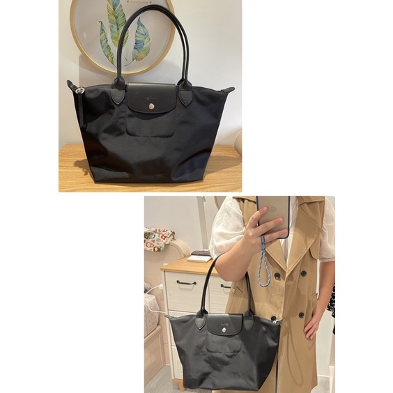 正品 LONGCHAMP LE PLIAGE NEO 厚尼龍 長把 肩背水餃包  小 黑 長把S  長帶S 二手 送內袋