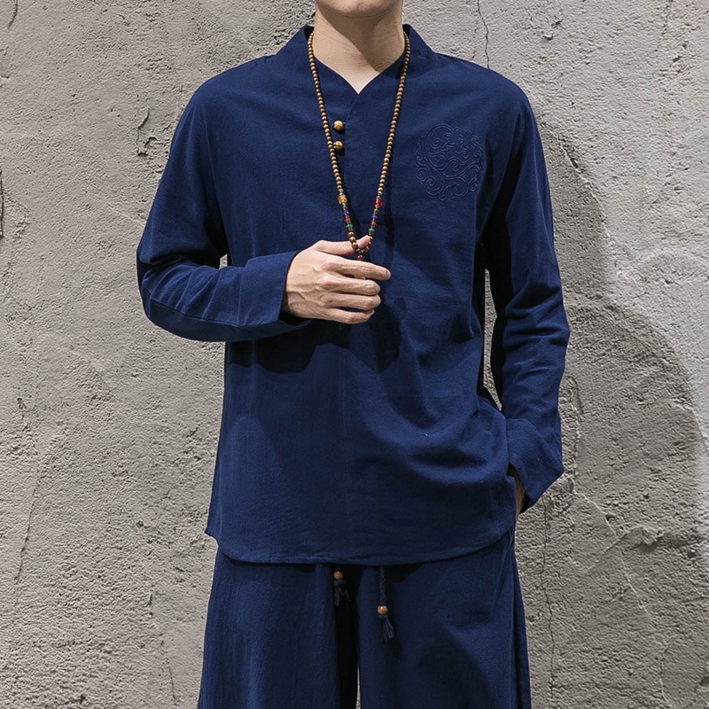 中國風棉麻套裝男居士服禪修服男禪意打坐衣服茶人服亞麻漢服男 蝦皮購物