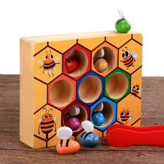 蒙特梭利 蜂箱遊戲 臺灣現貨 兒童玩具 勤勞的小蜜蜂 寶寶早教益智積木 夾蜜蜂 夾子 蜂巢 蜜蜂