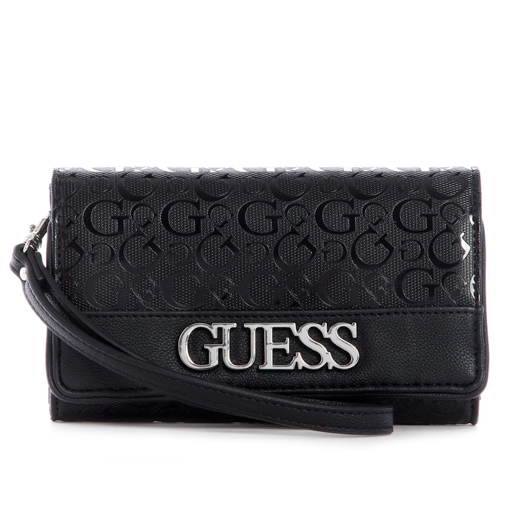 【美麗小舖】GUESS 黑色 防刮PVC皮革 翻蓋中夾 皮夾 錢包~G60517 全新正品現貨在台