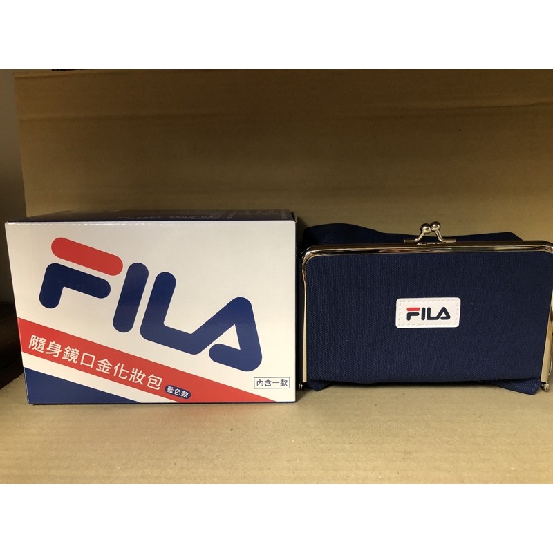 7-11 FILA 隨身鏡口金化妝包 藍色款