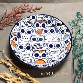 《台灣出貨》貓頭鷹小盤 造型陶瓷盤 水果盤 點心盤 大盤 中盤