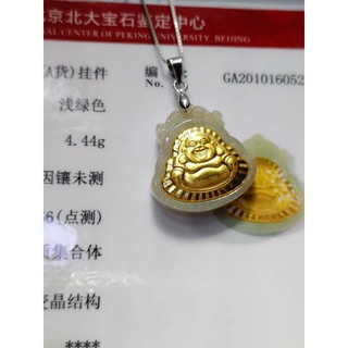 *永續國際珠寶#**天然緬甸翡翠A貨千足金墜附鑑定書 彌勒佛 重量: 4.44g M007047