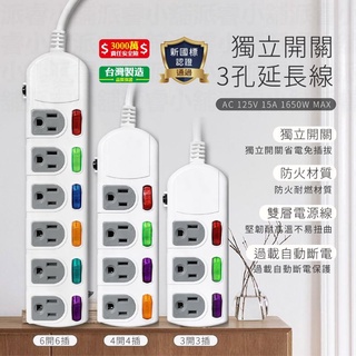 含稅 免運⭐臺灣製造 MIT 最新安規防火防突波過載自動斷電6開6插3孔安全延長線 出貨時商品會有LOGO