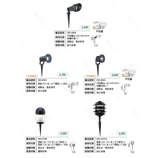 舞光 OD-3050 OD-3051 OD-3045 OD-3109 OD-3107A 戶外插地燈 草皮燈 步道燈 庭園