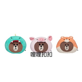 ☆哩哩扣扣☆現貨 韓國代購正品動物布朗熊大BROWN正版LINE STORE叢林恐龍粉豬松鼠娃娃公仔玩偶臉型可愛抱枕靠墊
