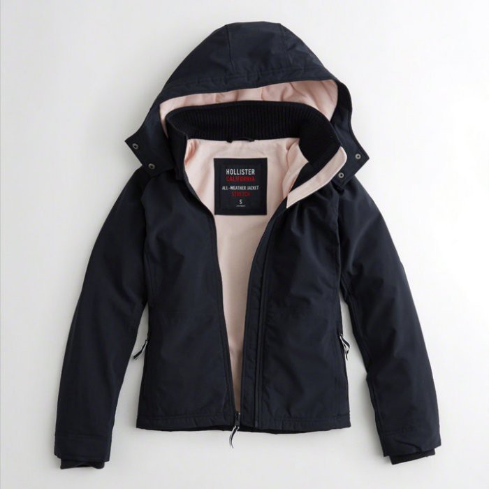 【HOLLISTER Co.】【HCO】【零碼XS】HC女款風衣外套白鷗內粉棉黑藍 F09171114-07