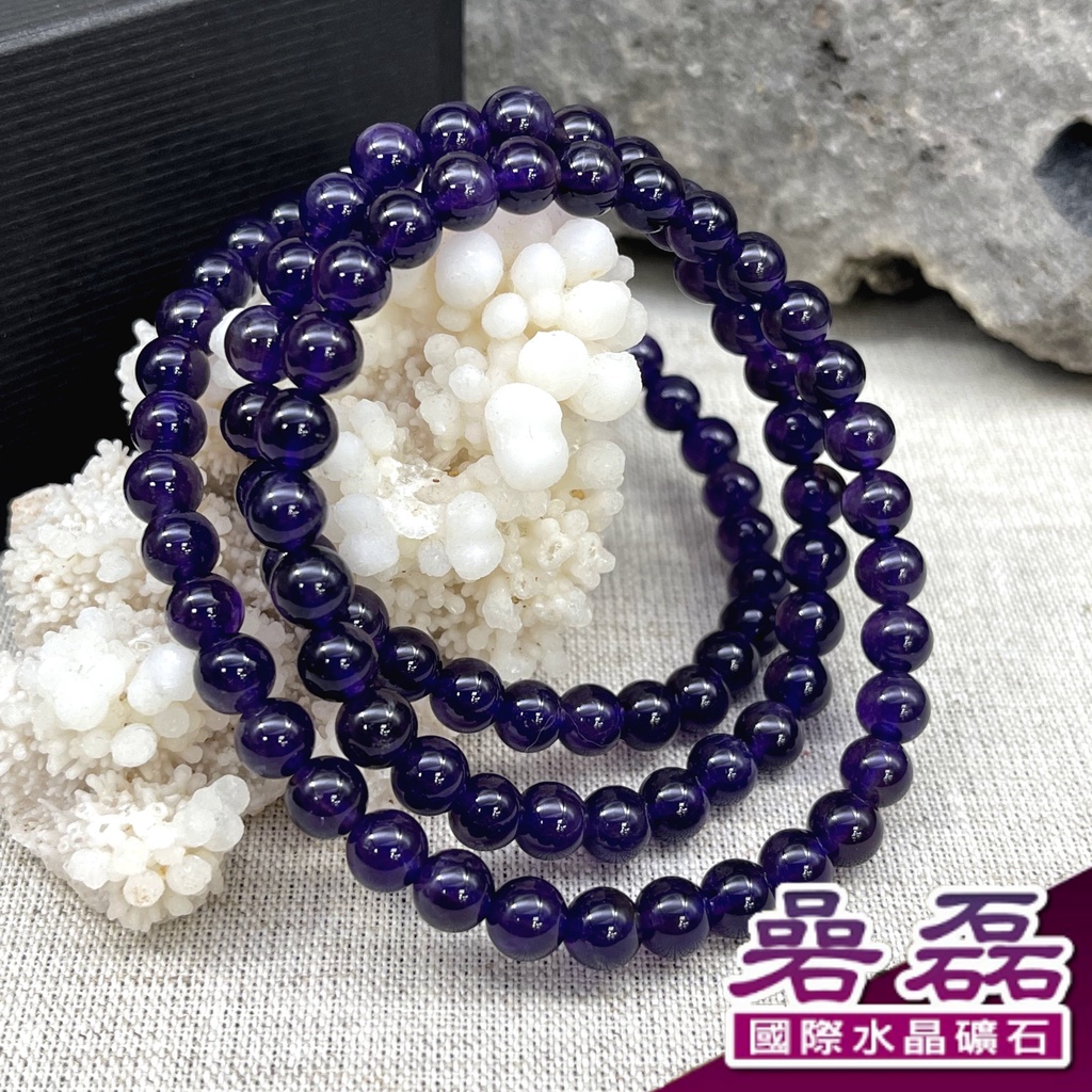 紫水晶 濃色 6MM 繞三圈 貴人 智慧 項鍊手珠《碞磊國際水晶礦石》【編號】DEPL0009