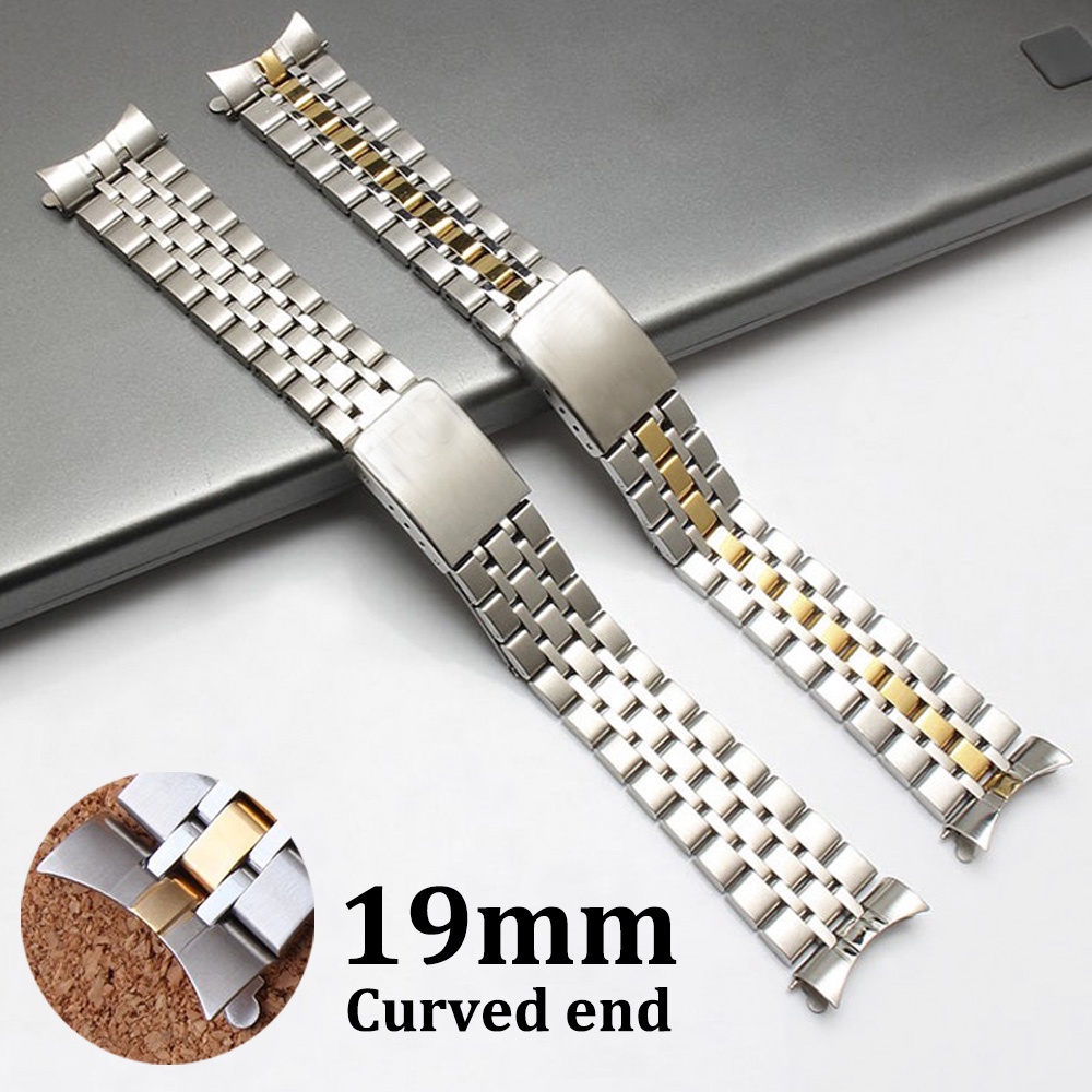 帝舵王子不銹鋼無縫錶帶 13mm / 17mm / 19mm 手鍊 316L 弧形末端金屬實心錶帶帝舵銀金錶帶