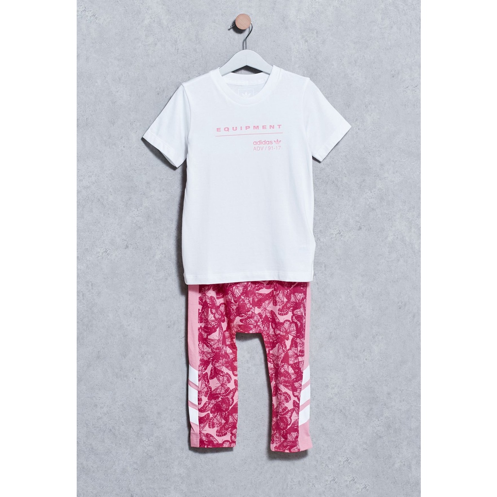 adidas 愛迪達 小童 套裝 短袖T+飛鼠褲 白色 桃粉色  BK2585 104*1