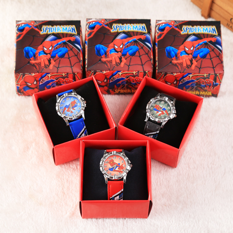 2021新款盒裝兒童手錶男款卡通蜘蛛人手錶創意兒童禮物生日禮物