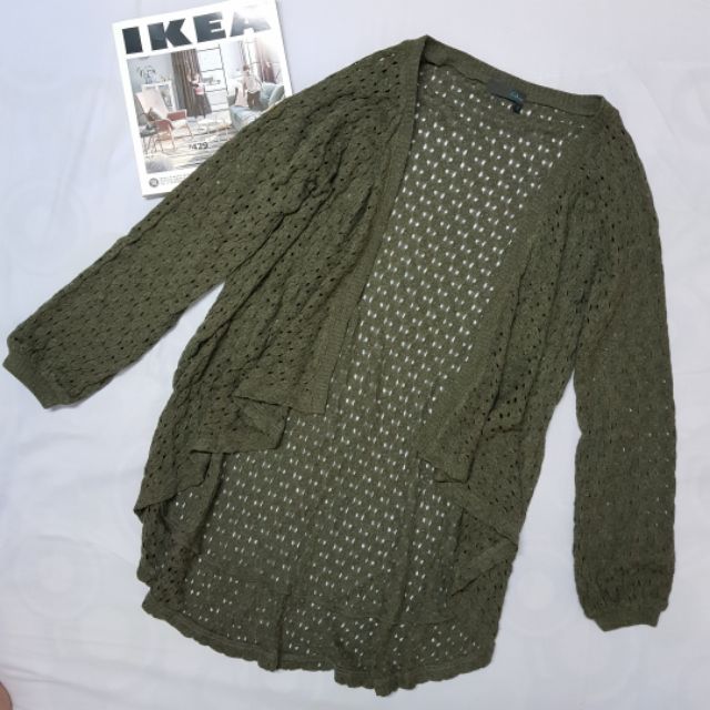 Gozo灰綠鏤空針織外套