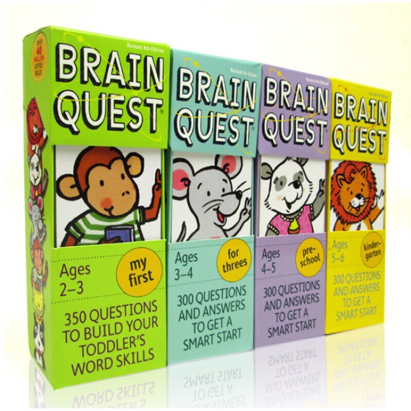 英文早教認知 Brain Quest 美國學前全科 2-6歲四盒 大腦任務智力卡