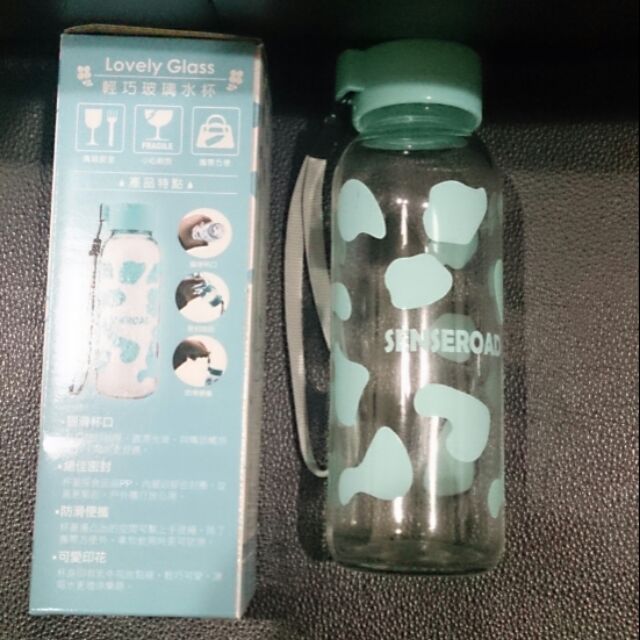 出清品~betty小豬-全新SENSEROAD乳牛花紋輕巧玻璃水杯/運動水瓶/冷水壺/杯子/隨身杯/隨手杯300ml