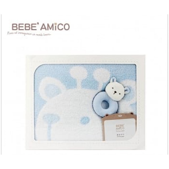 BEBE AMiCO 雲柔雙面四季毯禮盒  長頸鹿 藍色 (全新)