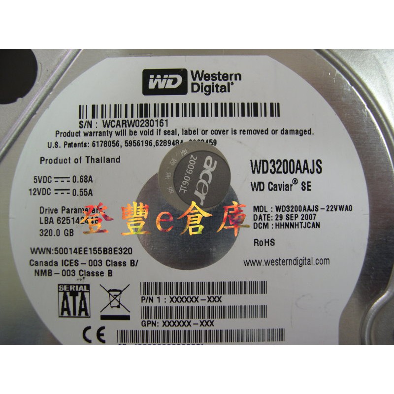 【登豐e倉庫】 YF259 WD3200AAJS-22VWA0 320G SATA2 硬碟