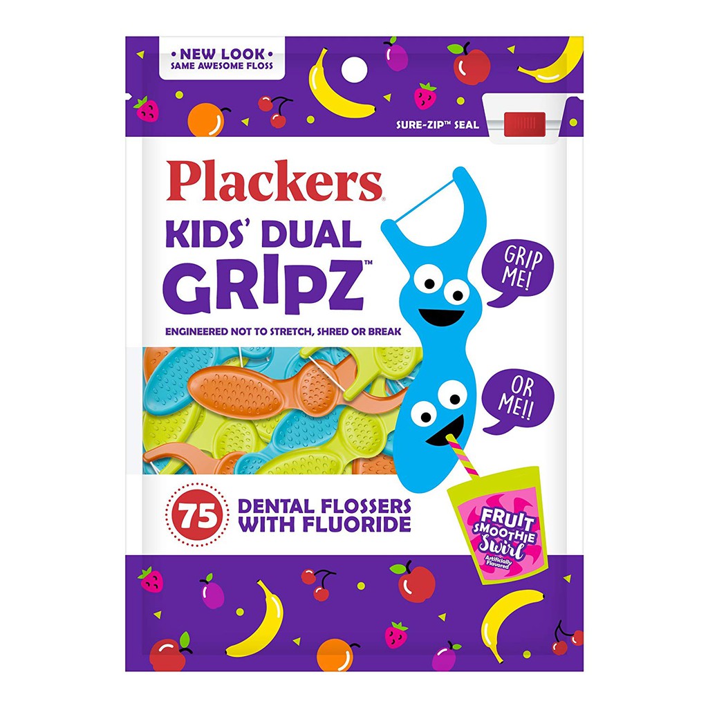 美國 普雷克 PLACKERS  兒童牙線棒 75入 牙線 氟化物 水果口味