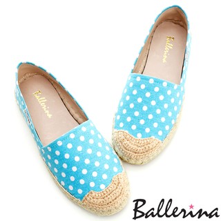 Ballerina-水玉點點帆布麻繩編織鞋-藍