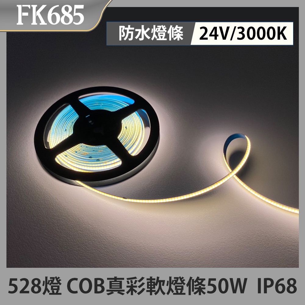 【台灣現貨】528燈 COB真彩軟燈條 5米長 IP68防水 3000K 暖白光