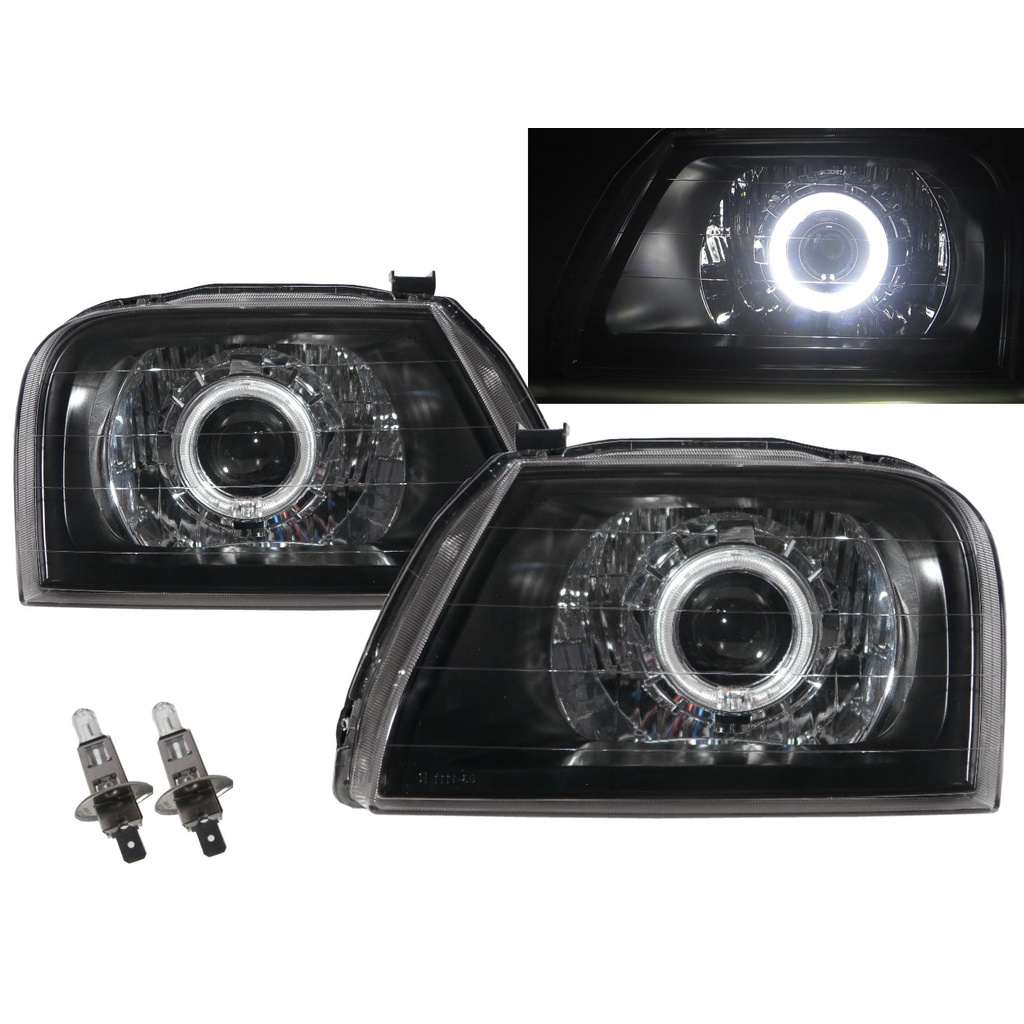 卡嗶車燈 適用 Mitsubishi 三菱 L200 96-01 光導LED天使眼光圈 鹵素燈泡 魚眼 大燈